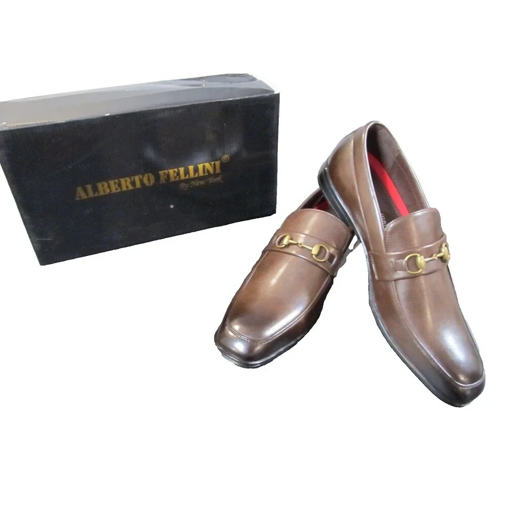 Alberto Fellini Men’s Slip‑On Loafers Size 12 Brown Horsebit Dress Shoes NIB